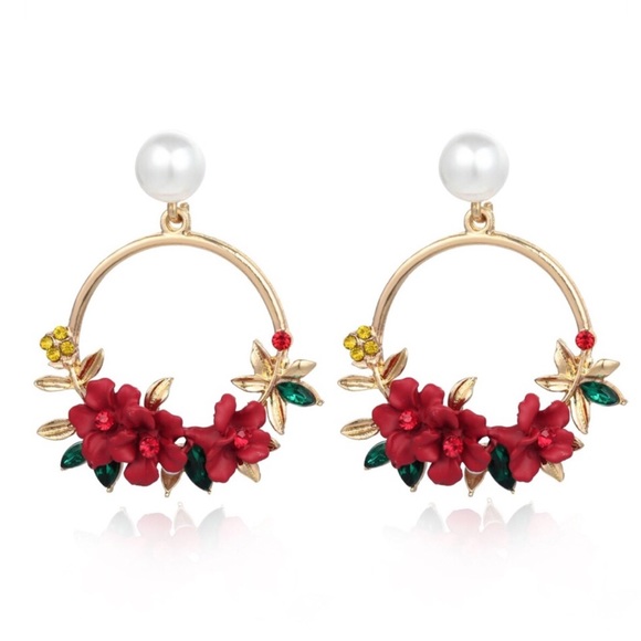 marie and lux Jewelry - 5 for $25 Red Hoop Flower Earrings